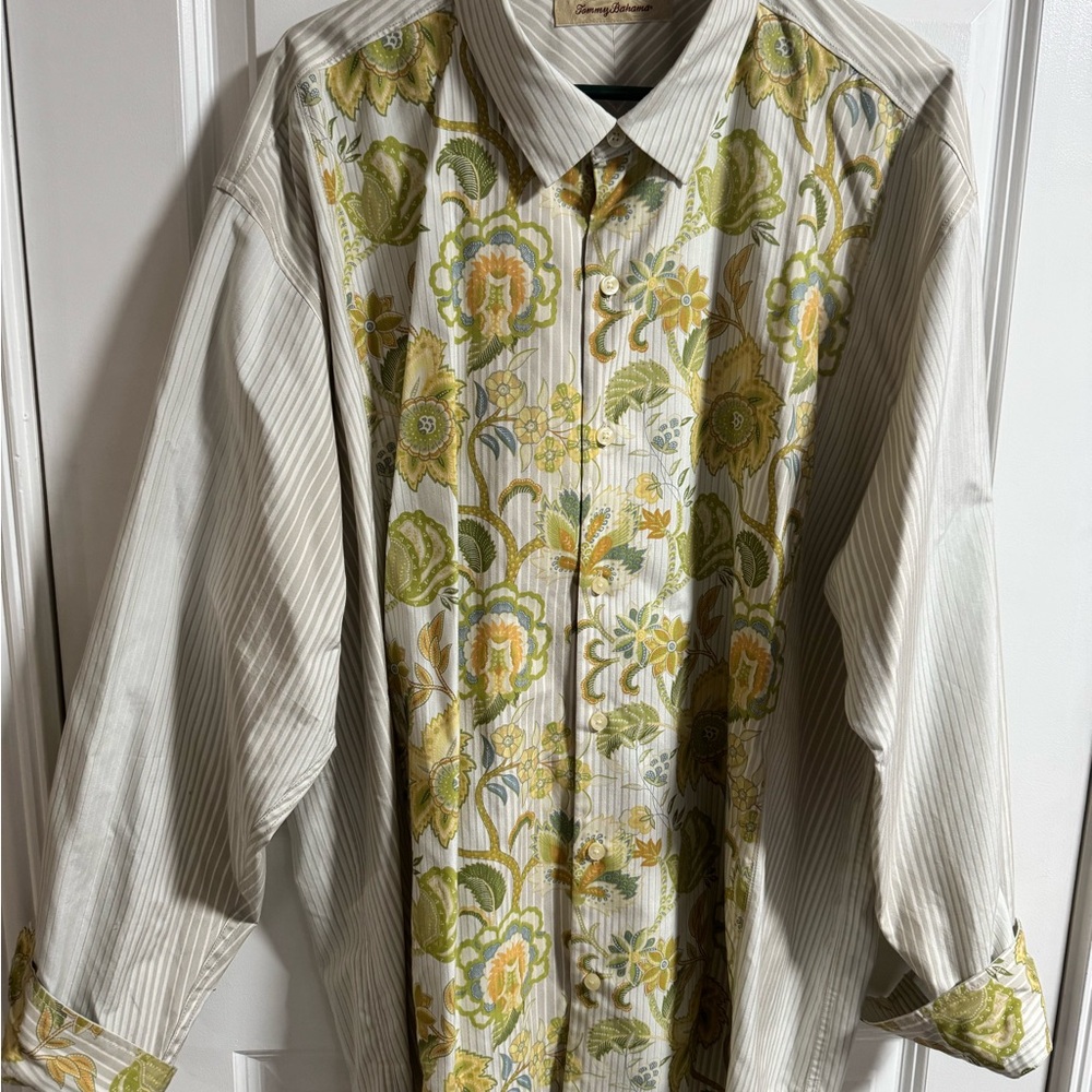 Tommy Bahama Green and Yellow Floral Dress Shirt